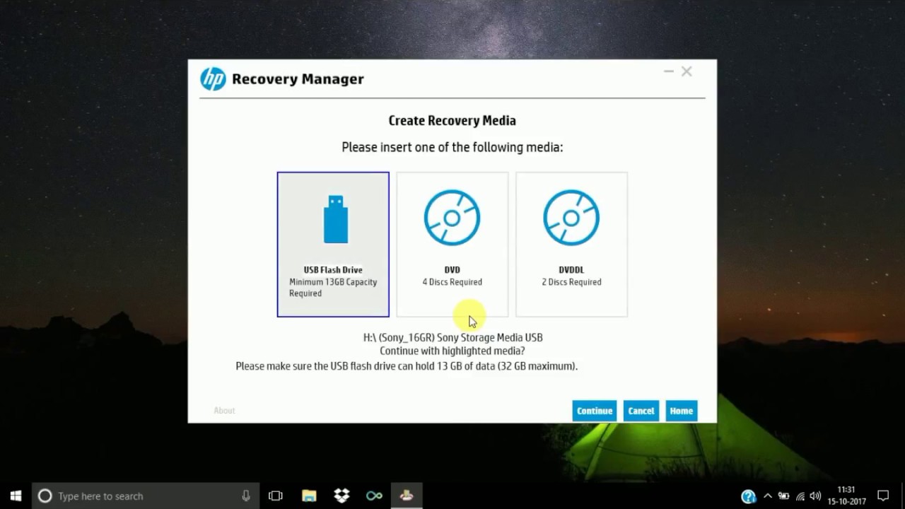 hp laptop create recovery disk